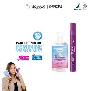 BAVVOC 2in1 - Pure Essence Feminine Hygiene Wash Sabun Pembersih Kewanitaan Ekstrak Propolis, Manjakani, dan Niacinamide  & Spray Wanita Wangi Bubble Gum Non Alkohol