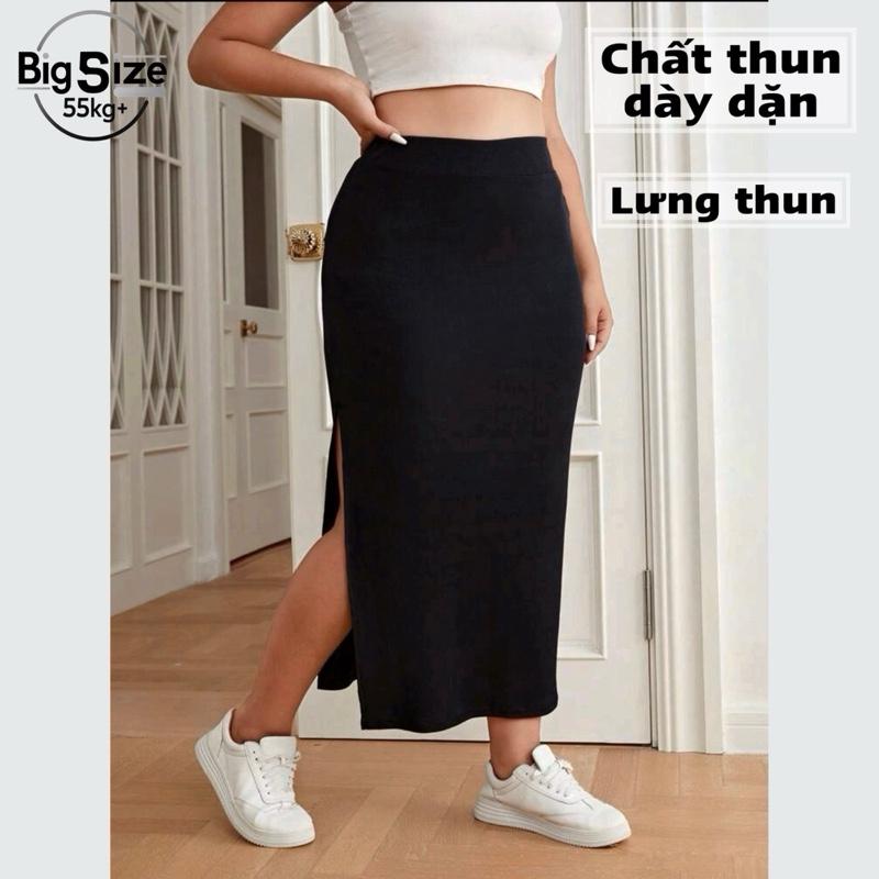    BIGSIZE TRÊN 55KG   CHÂN VÁY DÀI XẺ TÀ lưng thun chất dày dặn bigsize nữ 