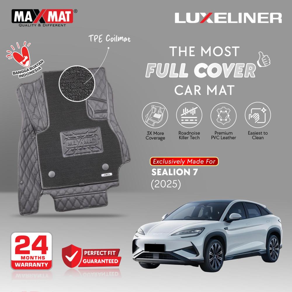 OTOPROJECT KARPET MOBIL MAXMAT 7D BYD SEALION 7 2025 AT / ELECTRIC VEHICLE (PO 3 HARI) - DIAMOND BLACK, PVC COIL+CARGO