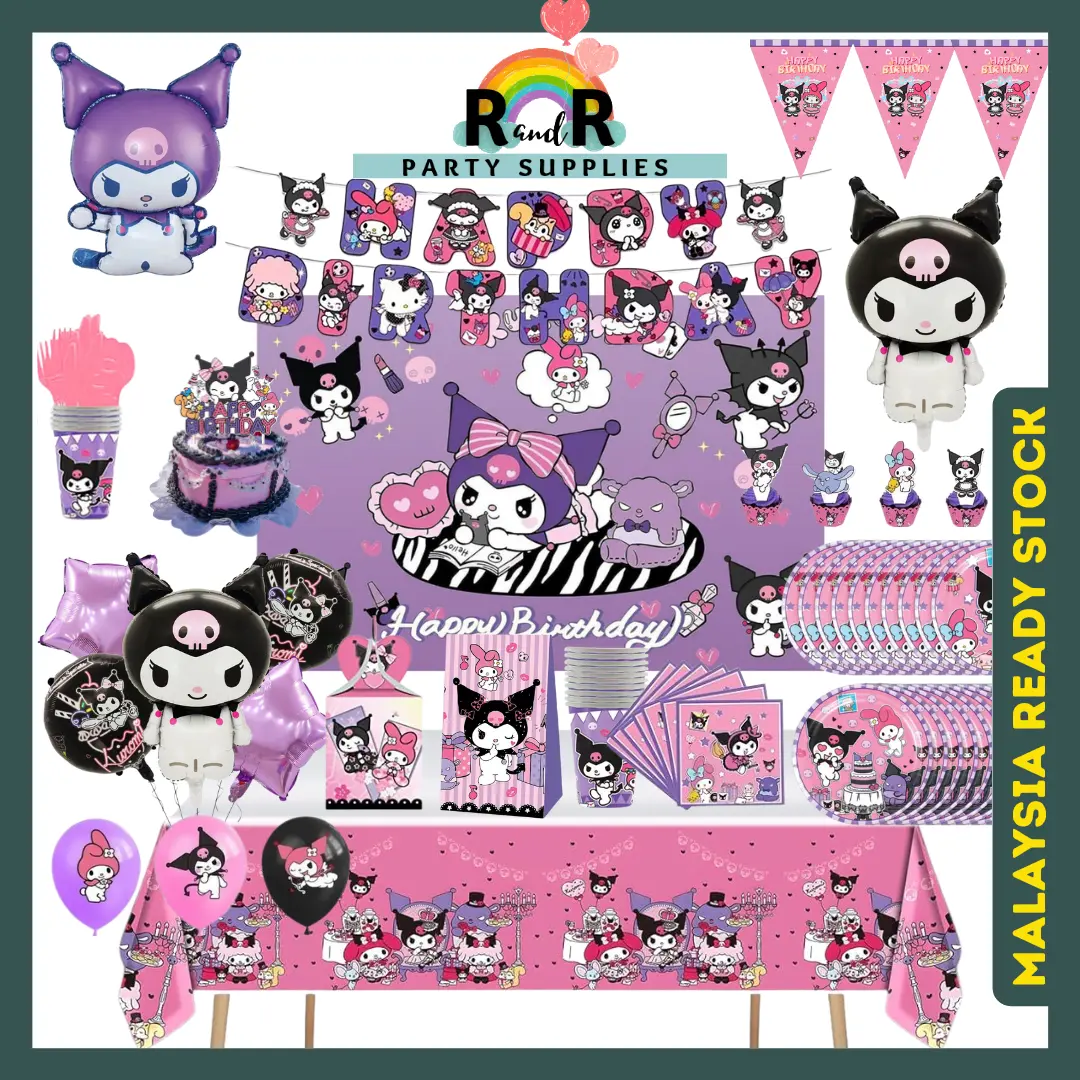 Kuromi My Melody Sanrio Birthday Theme Tableware Plate Tissue Tablecloth Cup Hat Flag Banner for Birthday Party Disposab