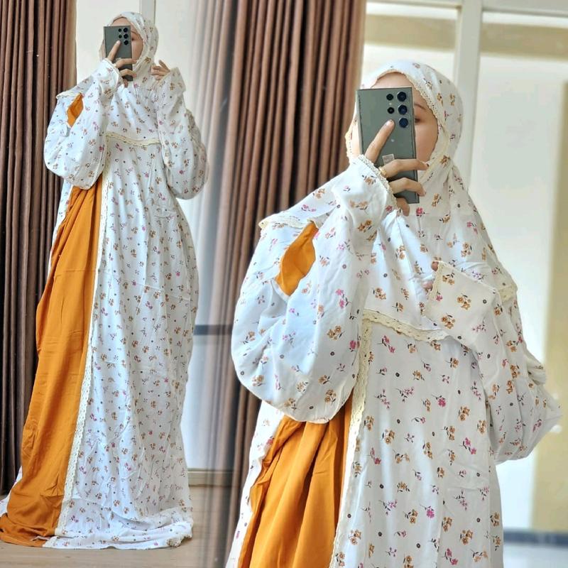 Mukena Namira️ WHITE SERIES Original Branded by Al-Adawiyah |  Rayon Motif Cantik Terusan  Mukenah Dewasa Muslim 5