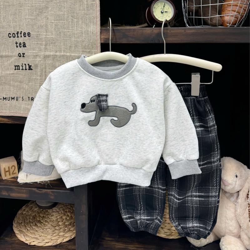 Bộ nỉ tai cún áo hai da quần dạ hàn không bai xù quần bo phong cách hàn 2 màu cho bé đi học đi chơi size 10-28kg