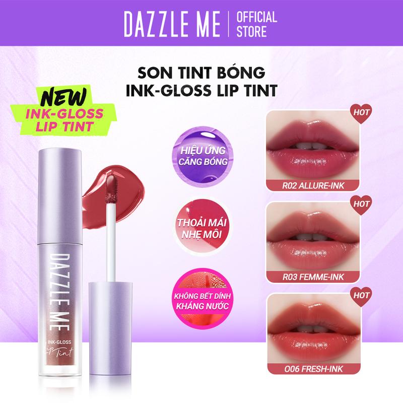 Son tint bóng DAZZLE ME Ink-Gloss Lip Tint Căng bóng dưỡng ẩm bền màu mọng nước mỏng nhẹ 2.5ml