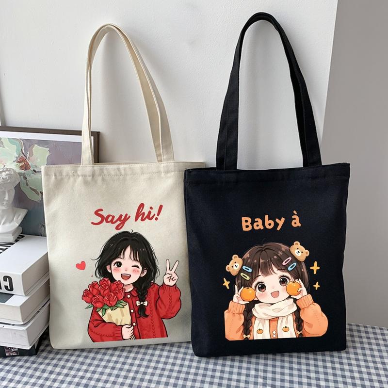 Túi Tote BST cô gái - Túi vải canvas có túi phụ và khoá kéo đựng vừa A4 và laptop 33x37cm - TOTE28