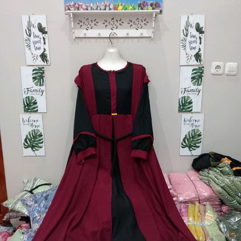 2025 Difarina dress gamis crinkle double layer/gamis dewasa jumbo busui/gamis crinkle kombinasi buka pintu/gamis lebaran model terbaru Wanita Pesta muslimah rekomendasi baju melayu swaroxy vina dres marun 9