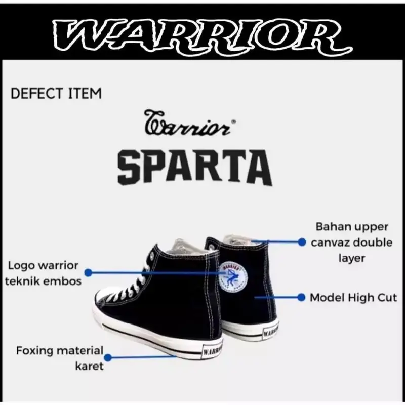 ￼SEPATU SEKOLAH WARRIOR SPARTA HIGH BLACK WHITE SIZE 31-44 / SEPATU ANAK SEPATU HITAM PUTIH Fashion 4