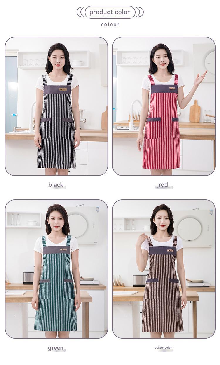 Product Introduction of Tạp dề nhà bếp, họa tiết sọc, hai túi, chống dầu và chống bẩn, thời trang và dễ thương, thích hợp để sử dụng tại nhà, quần áo bảo hộ lao động chống bụi bẩn, thích hợp cho công việc cà phê, dây thắt lưng thoáng khí, lý Tưởng cho mùa hè 11