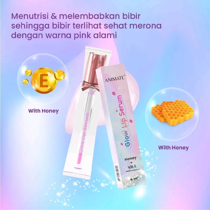 Animate Glow Serum Lip serum 4ml  animate Melembabkan Bibir Kering dan Pink alami Vitamin Pemerah bibir 0