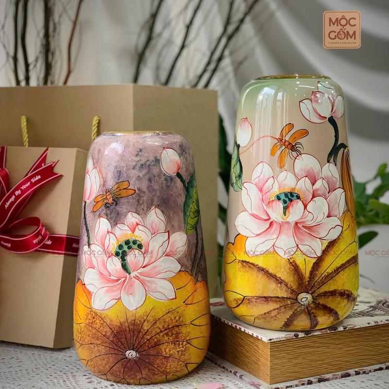 Bình hoa hồng gốm Bát Tràng xinh xắn decor lọ sứ cắm hoa trang trí để bàn MG365