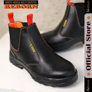Sepatu kerja safety ujung besi model tali pendek Pria Shoes Boots Hitam