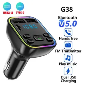 Modulator G38 Bluetooth Mobil / Casan Mobil / FM Transmitter / USB Type C Car Charger LED 3.A Wireless