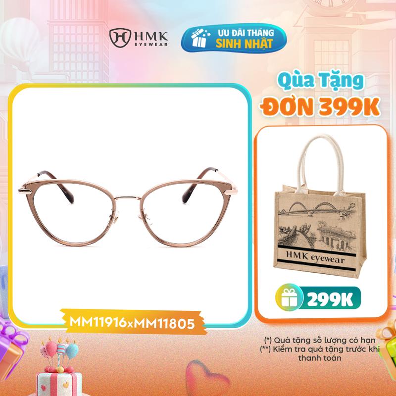 Gọng Kính Cận HMK Eyewear Mắt Mèo Kim Loại Cá Tính Thời Thượng, Phù Hợp Nhiều Dáng Mặt - MM11916 Kính Mắt Nữ