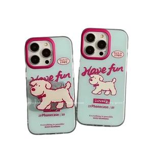 English Dog Large Hole Transparent Apple 16/15/14 Pro Max Phone Case 13/12/11 Hard Case XS/XR Creative