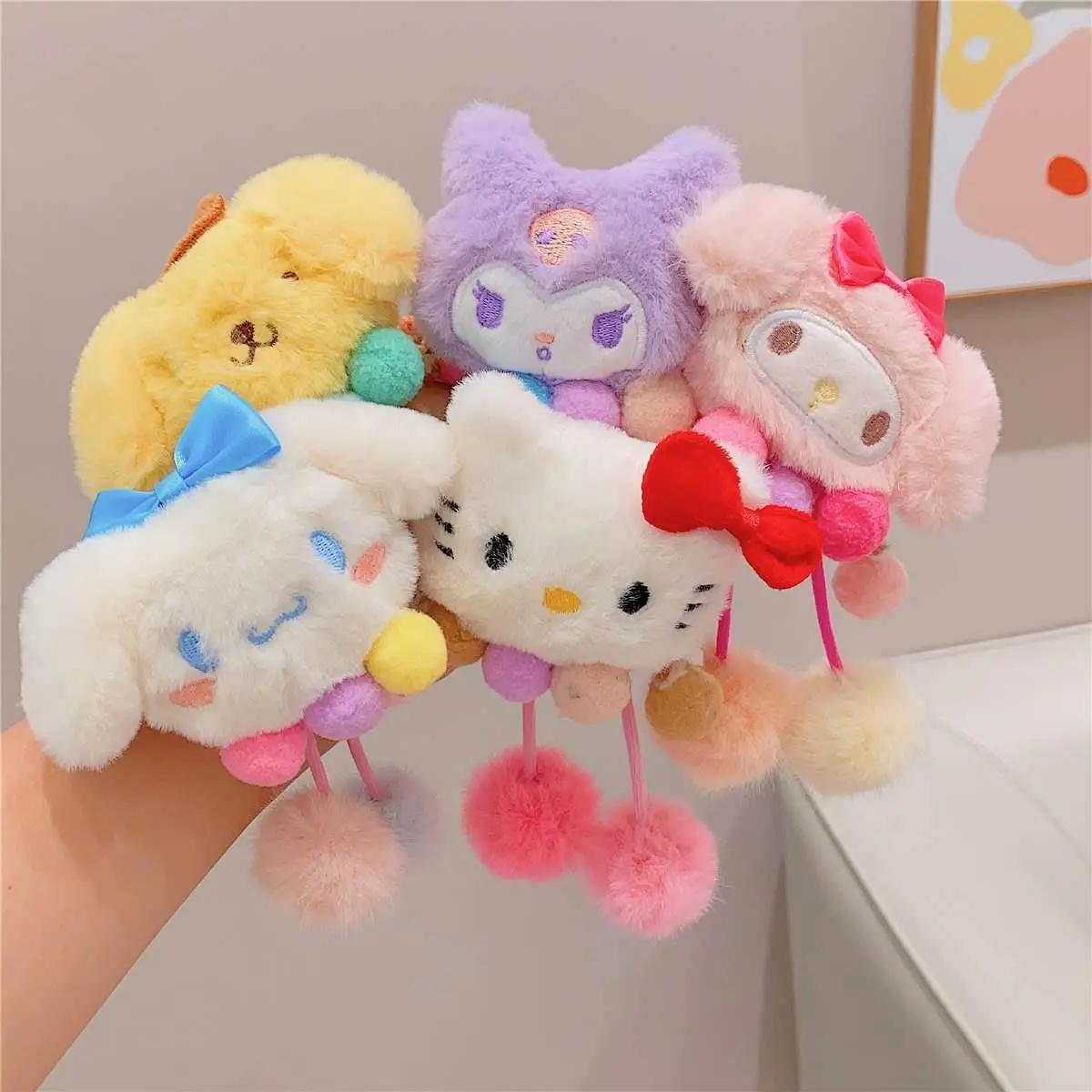 Dây Buộc Tóc, Băng Đô Trẻ Em, Thiết Kế Kulomi, Dây Cao Su Hoạt Hình Len Sanrio Dễ Thương, Thích Hợp Cho Bé Gái, Phụ Kiện Tóc Đuôi Ngựa Đầu Bóng