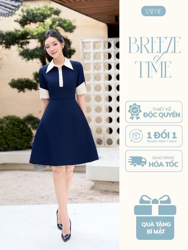  Váy Phối Sơ Mi Xanh Than YAME Váy Nữ Công Sở Thiết Kế Cổ Bẻ Tay Áo Sơ Mi Chân Váy Dáng Chữ A Thanh Lịch ALEXA YV713 