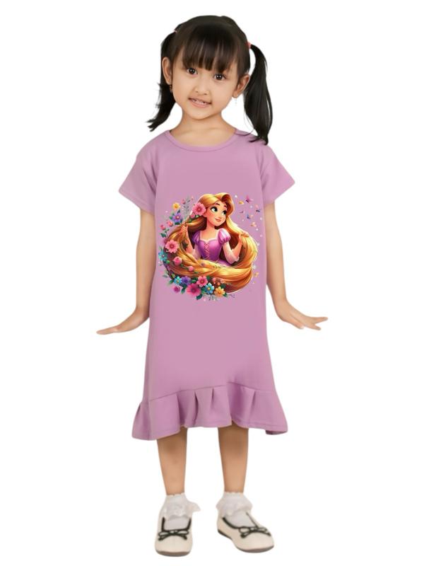 Daster Dress Anak Perempuan karakter Disney Rapunzel Anak usia 1-9 tahun Bahan Katun Halus Original