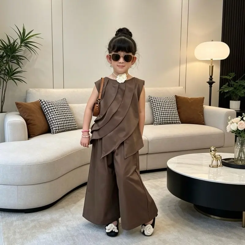gnj SAVARA - Setelan Anak Perempuan Elegan dengan Desain Tanpa Lengan dan Celana Longgar