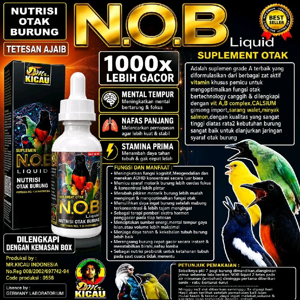 Suplemen nutrisi NOB Nutrisi Otak Burung Vitamin Suplemen Grade A
