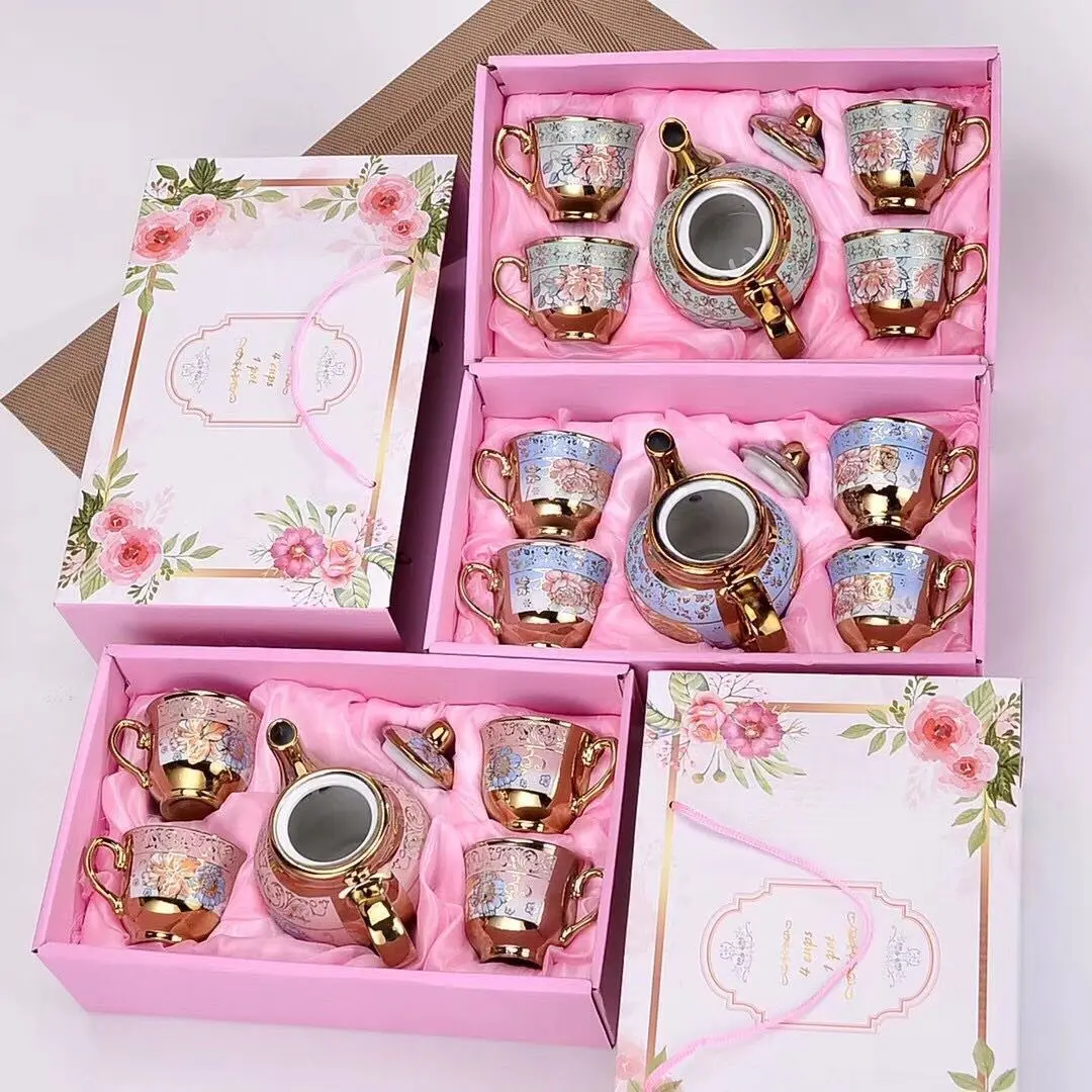 European-style creative electroplated ceramic tea set gold-plated coffee cup saucer ceramic cup pot birthday gift gift set