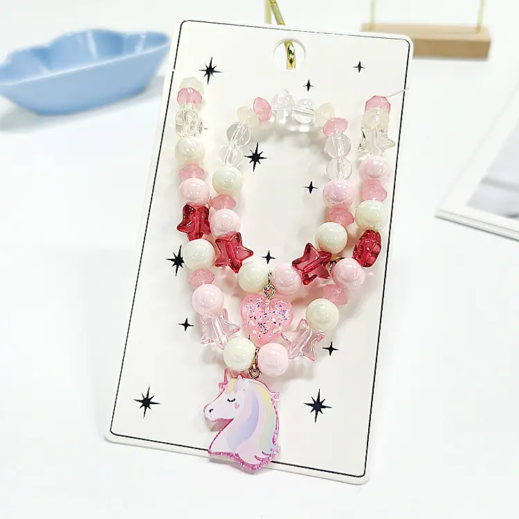 Unicorn Beaded Necklace Bracelet Set (Scarlet) Birthday Children Party Present Girls Surprise