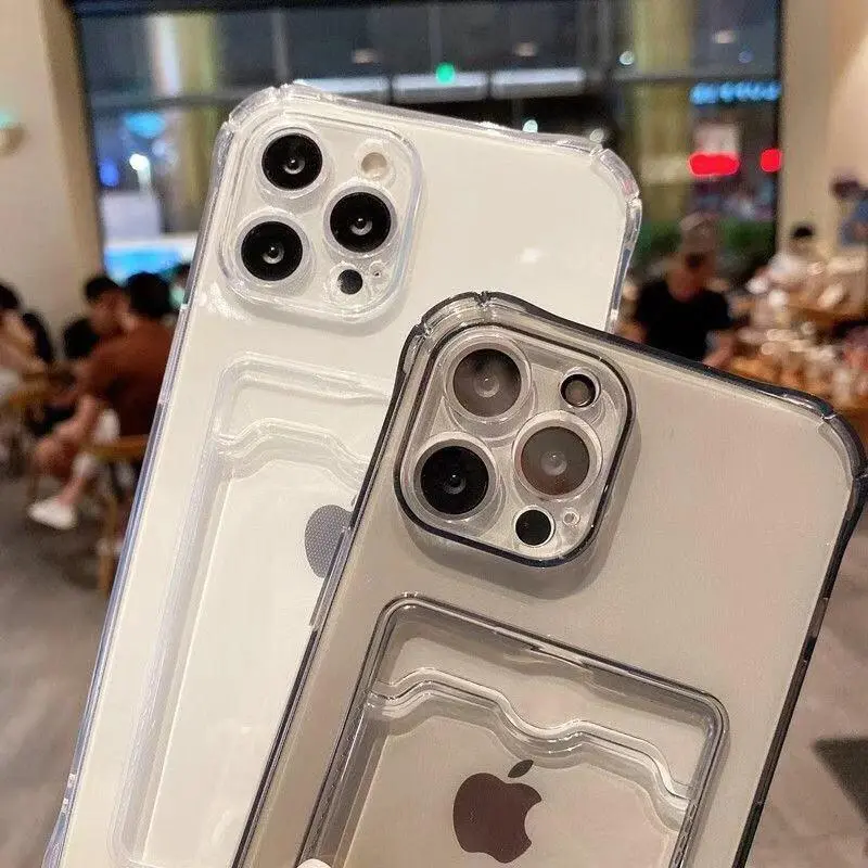 Túi thẻ chống sốc, Ốp Điện Thoại mềm, Tương thích IPhone 14 13 12 11 Pro Max XS X XR 8 + 7 6 Plus, vỏ trong suốt, vỏ silicon, bộ bảo vệ máy ảnh di động 2