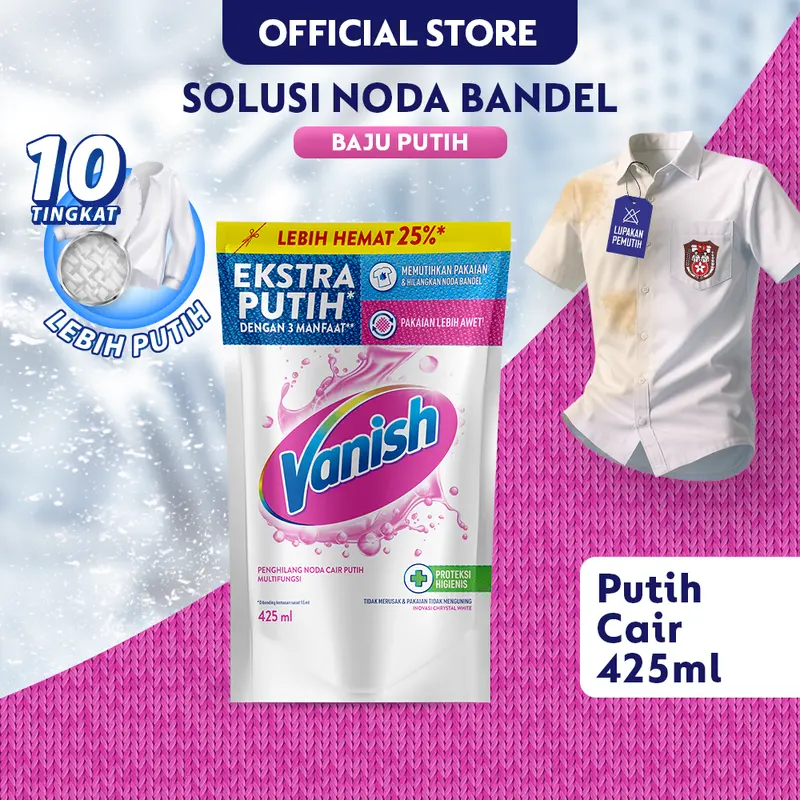 Vanish White Cair Pouch 425ml - Penghilang Noda Baju Membandel - Vanish White Penghilang Noda Pakaian Putih [AMPUH HILANGKAN NODA] 0