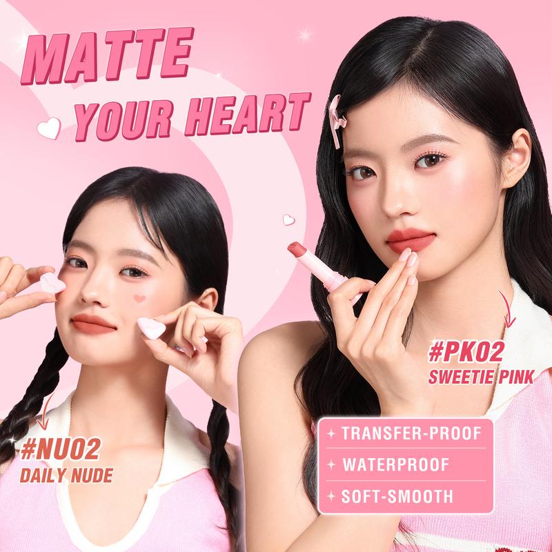 Product Introduction of [Official]PINKFLASH #LovingHeart Soft Matte Transfer-proof Lipstick Creamy Smooth Non-crack 12H Wearing Intense Pigmented 3