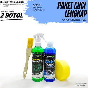 Paket Cuci Motor Shampoo & Pembersih Kerak Mesin 250ml Bubble Gum & Engine Degreaser dengan Kuas Aplikator dan Spons Cuci Original by Reborn Auto Detailing Car Kendaraan