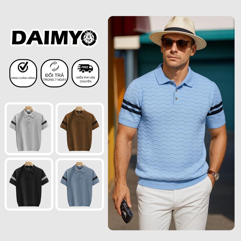  Áo Polo Len Nam Dệt Kim DAIMYO Cao Cấp Hoa Văn Lượn Sóng Có Kẻ Tay Phong Cách Lịch Lãm Sang Trọng Chất Len Mềm Mại Phù Hợp Mặc 4 Mùa 