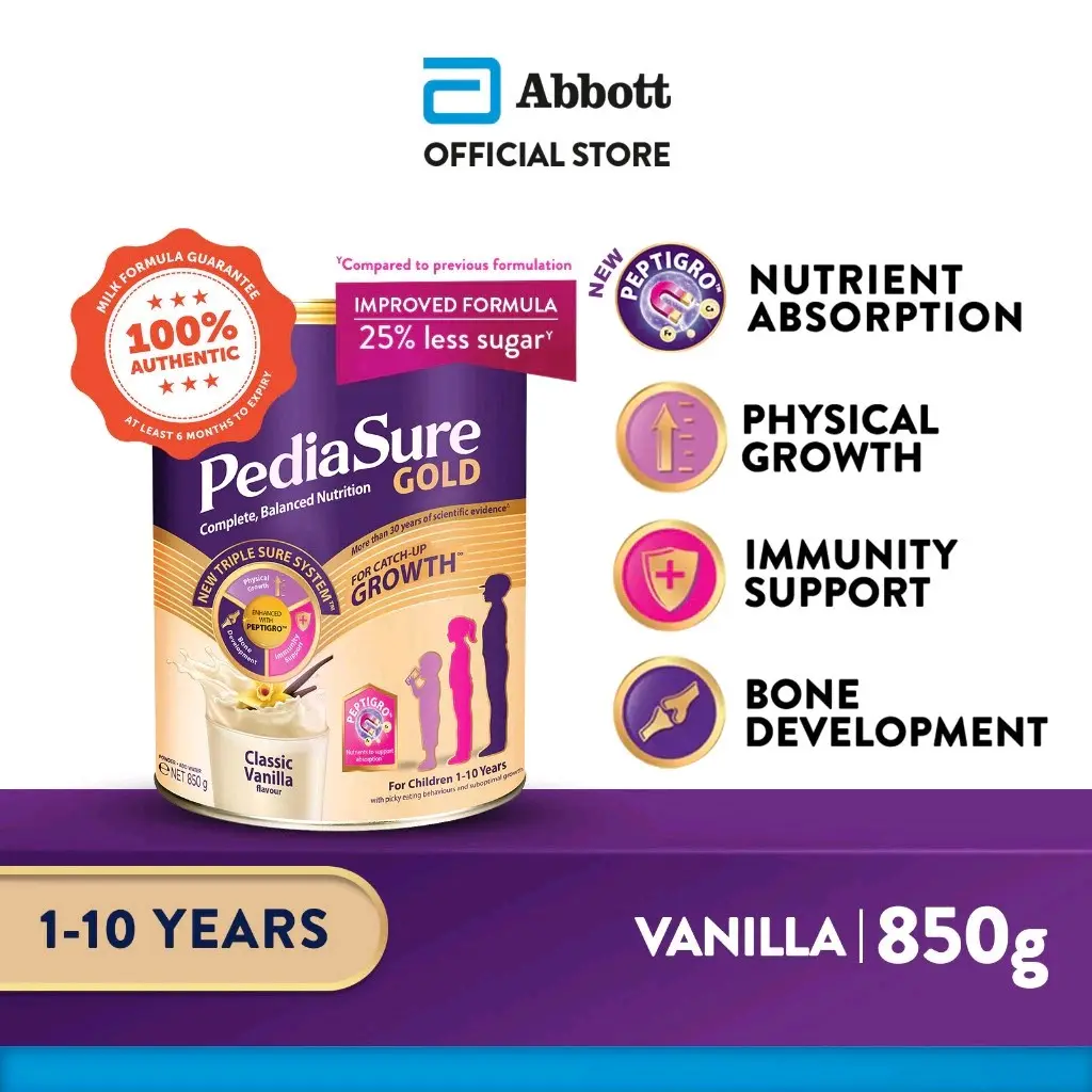 PEDIASURE Gold 1 - 10 YEARS Nutrient Absorption Support [800 Gr] CLASSIC VANILLA Sucrose Free
