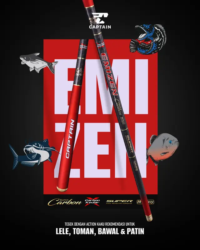 Tegek Captain, Tegek Carbon Captain Emizen 2,4m 2,7m 3m 3,6m 4,5m 5,4m Section 72cm, Carbon 24T Joran Ikan 0