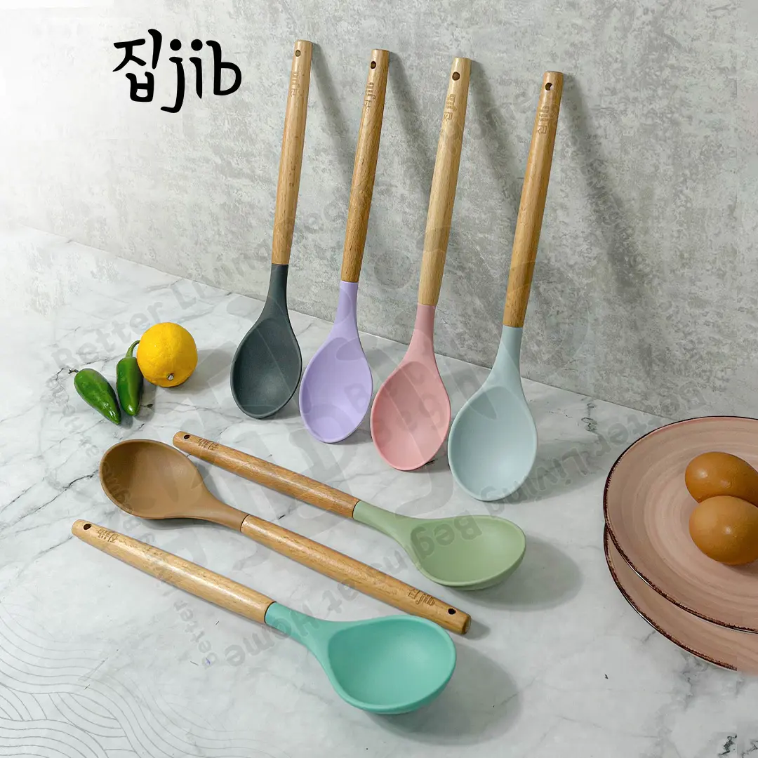 JIB Silicone Soup Spoon / Silicone Utensil / Utensile Silicon / Sendok Kuah Silikon Kayu