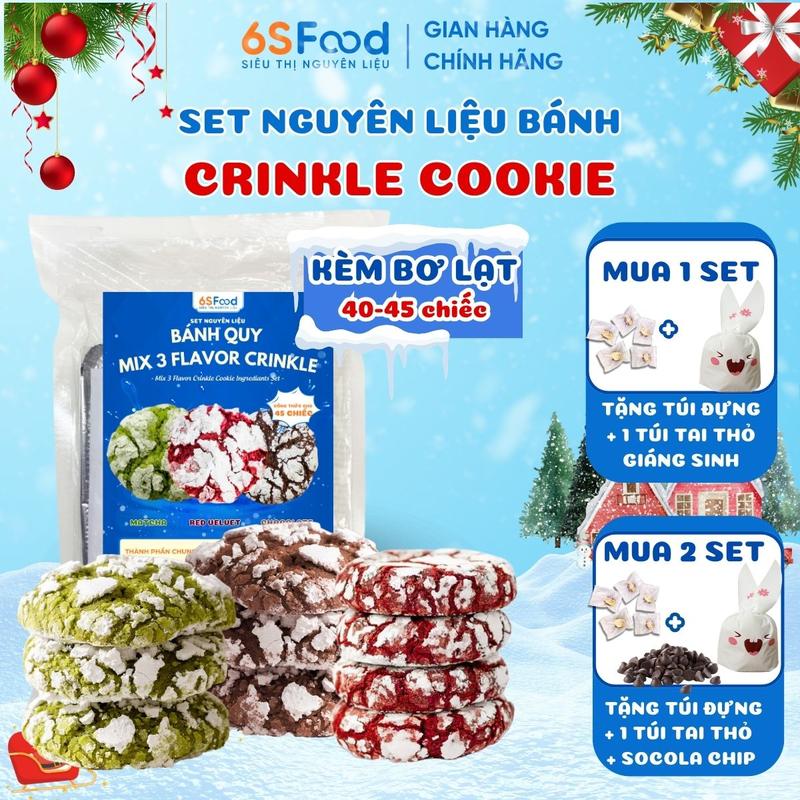  Set Nguyên Liệu Làm Bánh Crinkle Cookie Mix 3 Vị Red velvet Cacao Matcha  Kèm Bơ Lạt  - 6SFOOD 