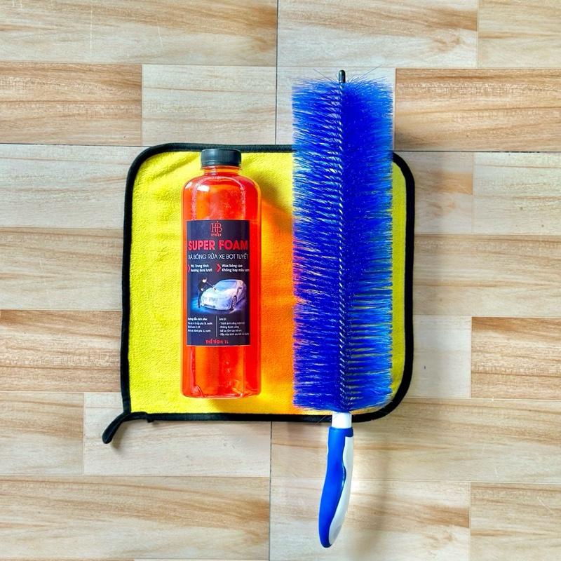 Combo Dụng Cụ Rửa Xe Chổi 45cm + Xà Bông Rửa Xe 1000ml + Bao Tay Long Cừu + Khăn Lau Xe - Phụ Kiện