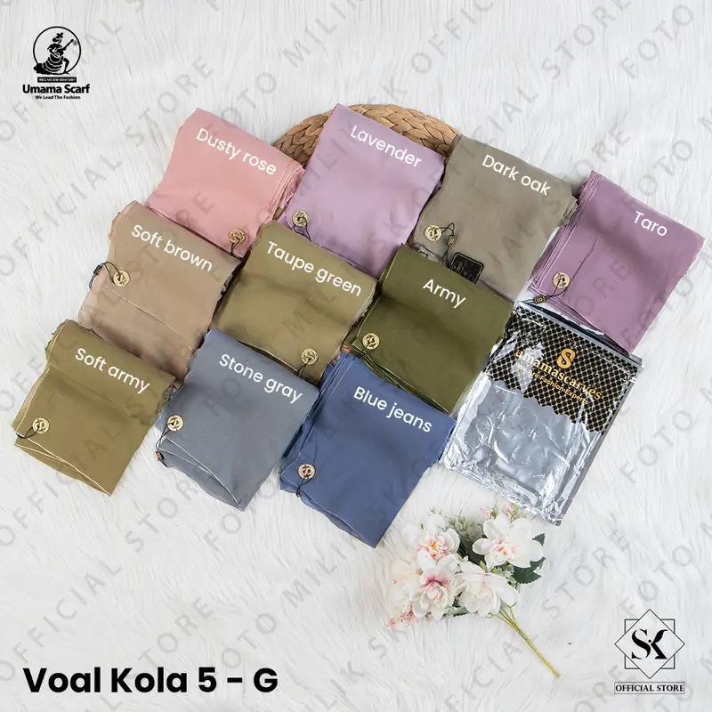 Jilbab Umama Scarf Voal Kola 5-G Metal Logo Jahit110 x110cm Kerudung Polycotton Tryspan 1