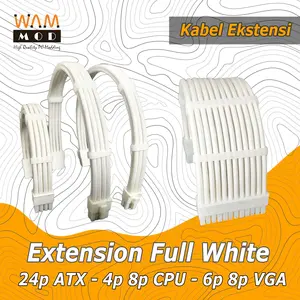 PSU ATX Extension Cable - Jual Kabel Satuan - FULL WHITE | 24pin ATX | 8pin 4p EPS | 8p 6p PCIE - Warna Putih Polos