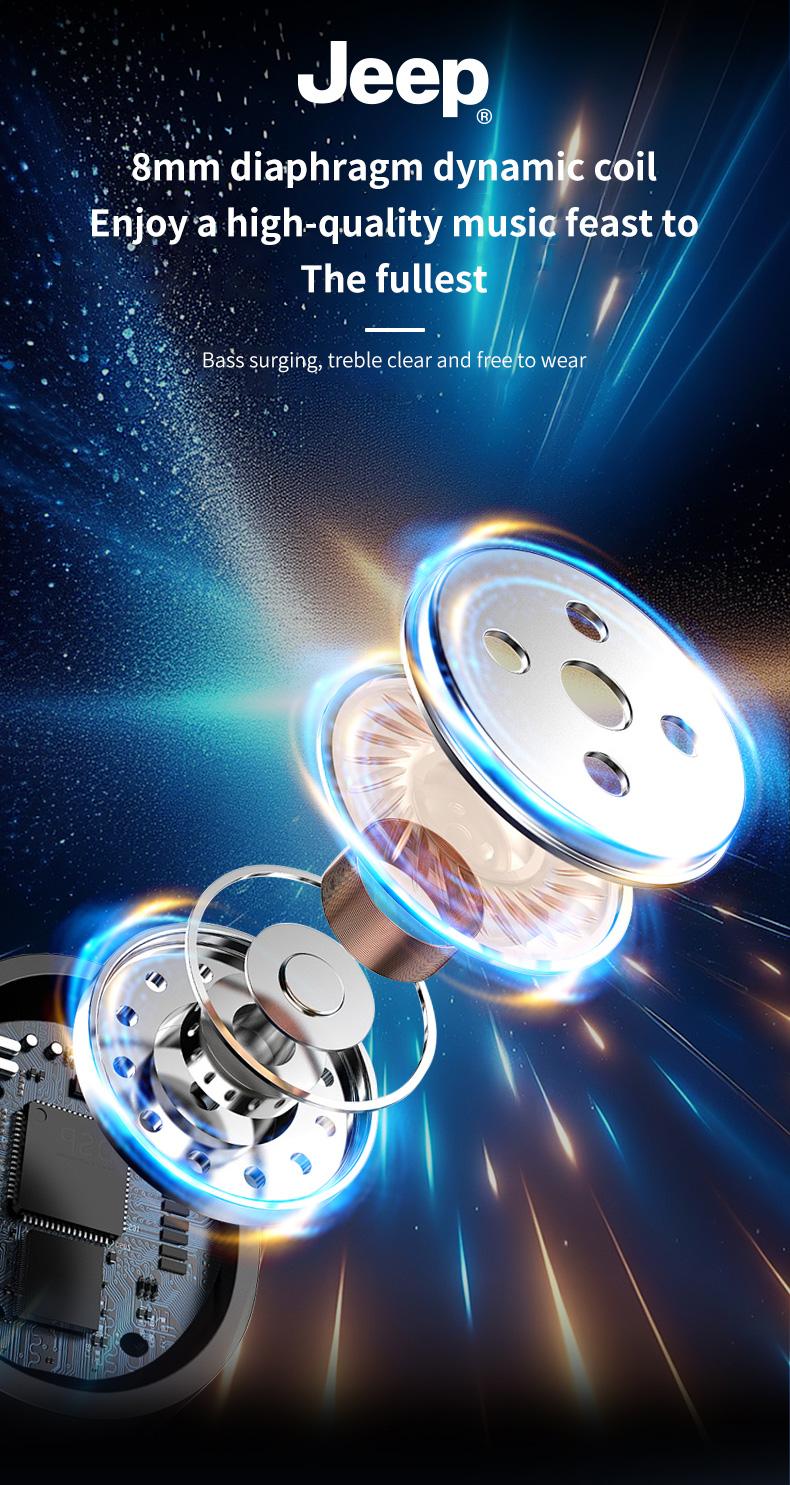 Jeep EW130 TWS Wireless Earbuds Bluetooth 5.4 Gaming Earphone Deep Bass Baterai Ekstra Besar Dengan fungsi Pengisian Terbalik IPX5 Waterproof Sports Headset with Mic