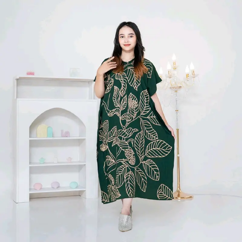 Daster Lowo Saerah, Motip daun dengan bahan rayon premium halus dan bisa di pakai santai nyaman dirumah ada resliting bunsui Formal Dress 3