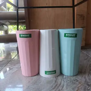BINGUO Gelas Panjang Plastik Bingou - Tersedia dalam Warna Pink Putih dan Hijau - Cocok untuk Minum dan Kegunaan Sehari-hari