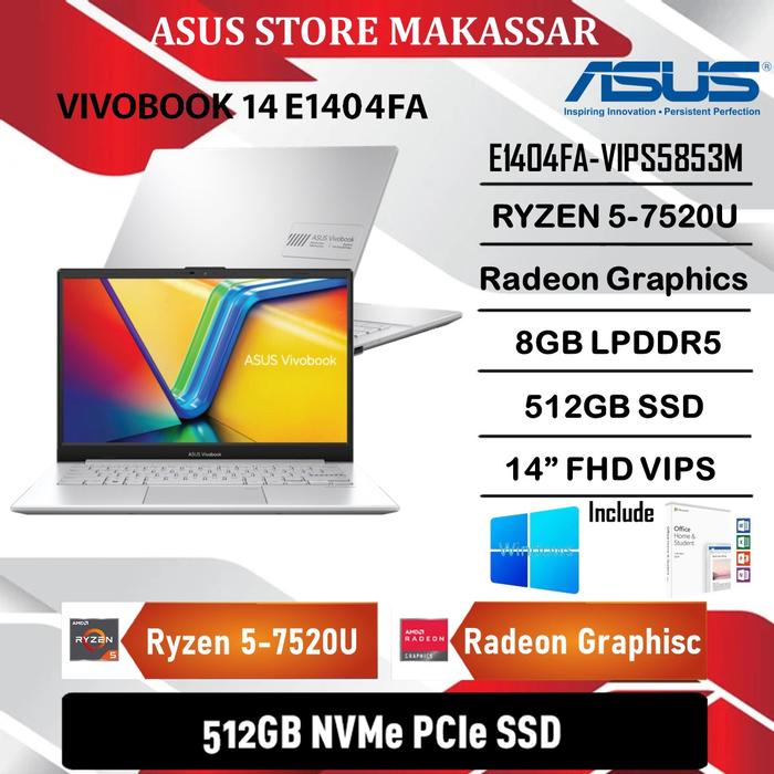 Gambar ASUS VIVOBOOK GO 14 E1404FA-VIPS5853M - RYZEN 5-7520U 8GB 512GB 14"VIPS W11 OHS - NON PAKET dari AsusStoreMakassar Kota Makassar Tokopedia
