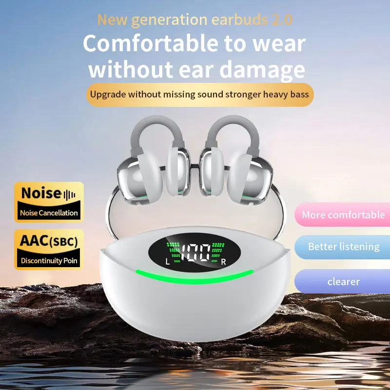 Tai nghe Bluetooth Kẹp, Nhẹ, Tai nghe không dây hàng hóa, Thoải mái khi đeo, Tuổi thọ pin dài, có ngăn sạc tai  nghe