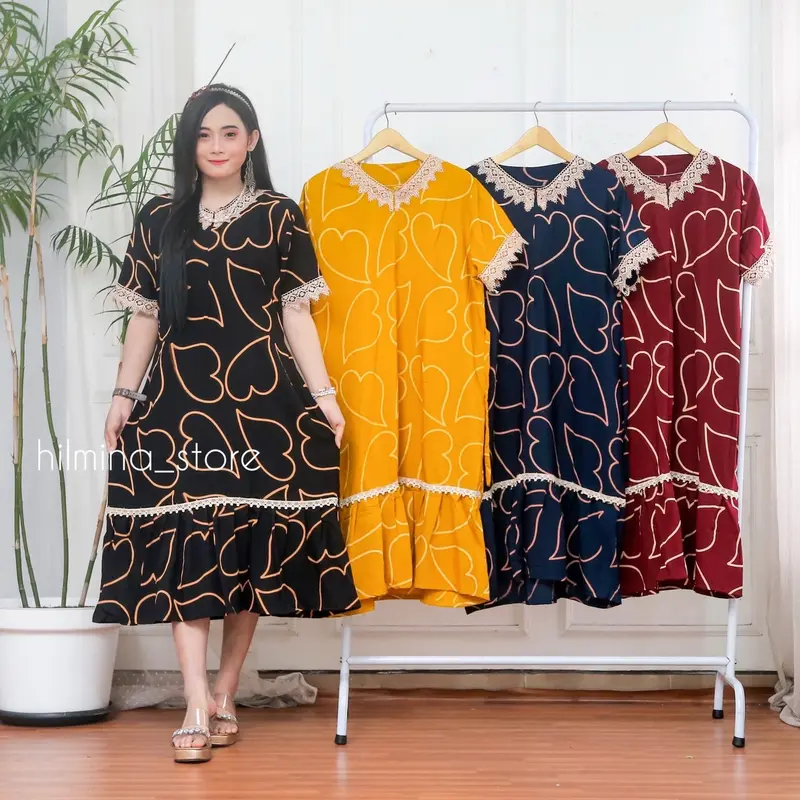 Daster Gadis Remaja Mocha Mousse Cappucino Rayon Homedress  LD 110 Motif Cantik Midi Busui Friendly Lembut Nyaman Bunga 1