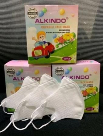 Masker Duckbill Anak Alkindo isi 50 Warna putih Berlogo Merek Alkindo Berkualitas 3ply Nyaman Pakai 0