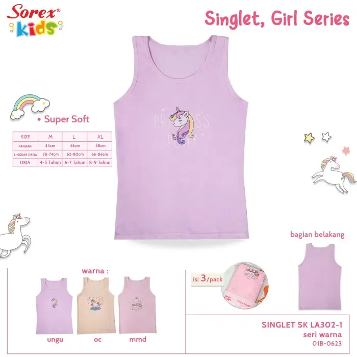 M♪1P 3 Pcs Kaos Singlet Anak Perempuan Sorex Sk La302-1 Sorex Kids A♥6T