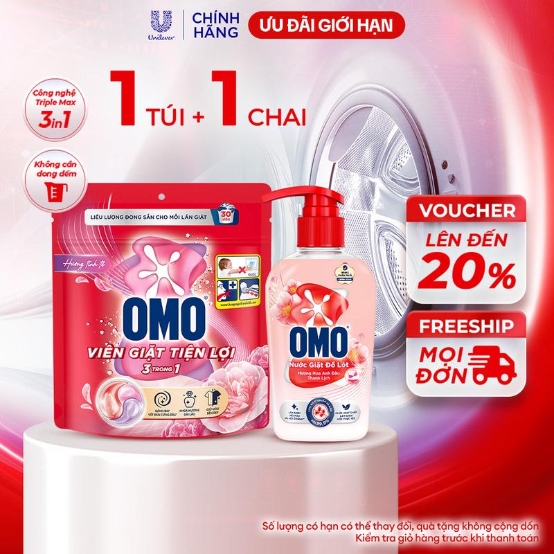 Combo Túi viên giặt tiện lợi OMO 3 trong 1 và Nước Giặt Đồ Lót OMO Hương Hoa…