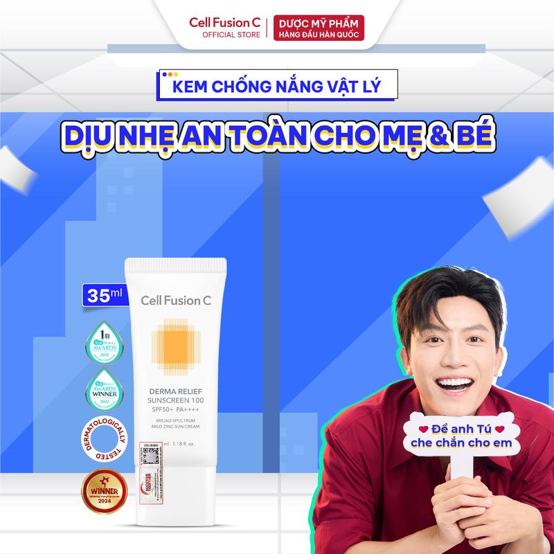 Kem Chống Nắng Thuần Vật Lý Cho Da Nhạy Cảm & Mẹ Bầu Cell Fusion C Derma Relief Sunscreen 100 SPF 50+/PA++++