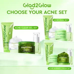【ACNE SET】Glad2Glow ACNE CALMING 4in1 BUNDLE-MUGWORT ACNE GEL MASK + CENTELLA SOOTHING GEL +POWER ACNE SERUM+GEL MOISTURIZER /Kiwi Moist / Drying lotion-Menenangkan Jerawat Mengontrol Minyak Merawat Kemerahan Melembapkan Kulit Wajah Skincare
