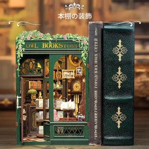 [OWLブックストア]ブックヌークキット、本棚デコレーション用のDIYミニチュアハウスキット、大人や初心者向け、3D木製パズルドールハウス、家族や友人への理想的なギフト