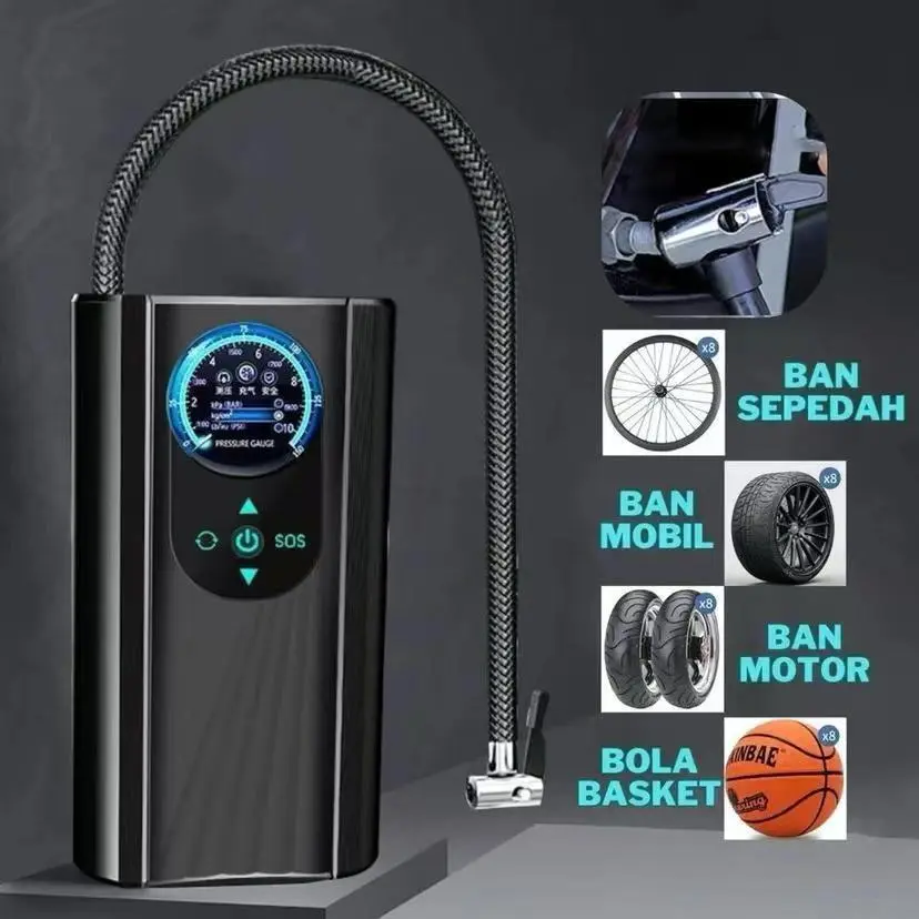 INFLATOR POMPA BAN MOBIL MOTOR SEPEDA ELEKTRIK PORTABLE WIRELESS LED DISPLAY ANALOG