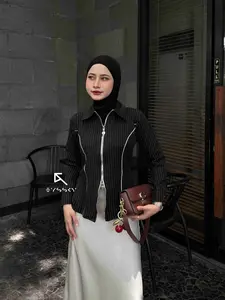 E Y S S K Y - Dyffa Zipper Shirt Stripe Fitted Korean Style